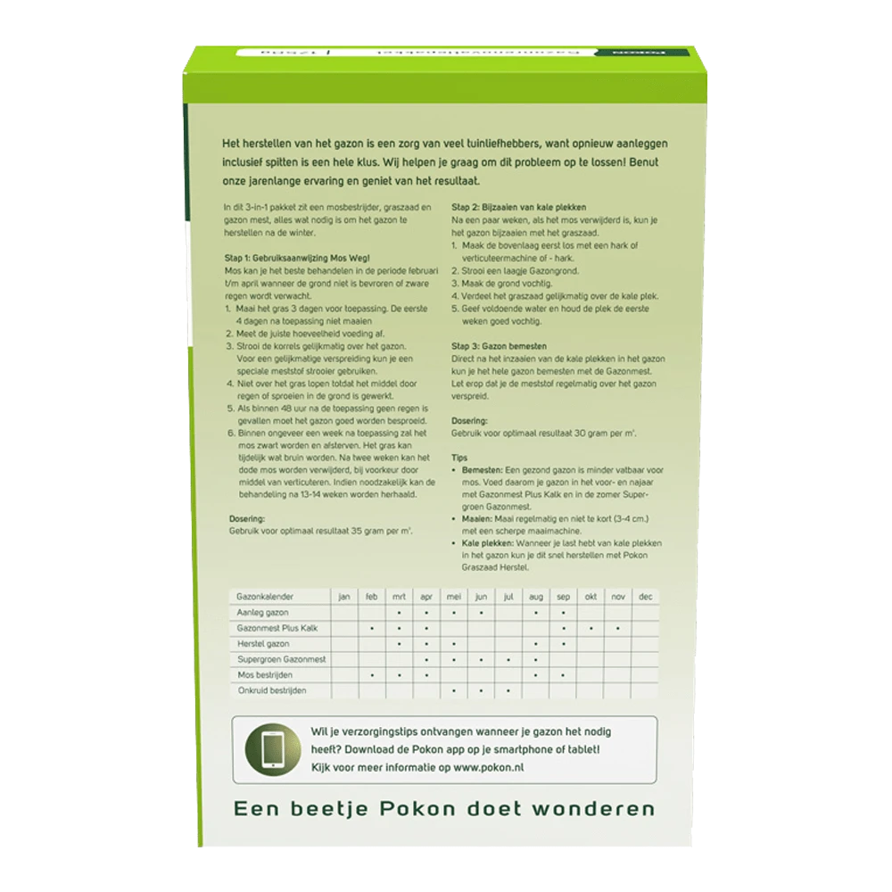 Pokon Gazon Renovatiepakket 3-in-1 1,75kg Voor 25mu00b2 - Gazonmeststof, Graszaad - Afbeelding 2