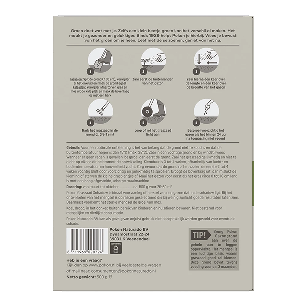Pokon Graszaad Schaduw 500gr - Graszaad 4 Pokon Graszaad Schaduw 500gr - Graszaad - Afbeelding 2